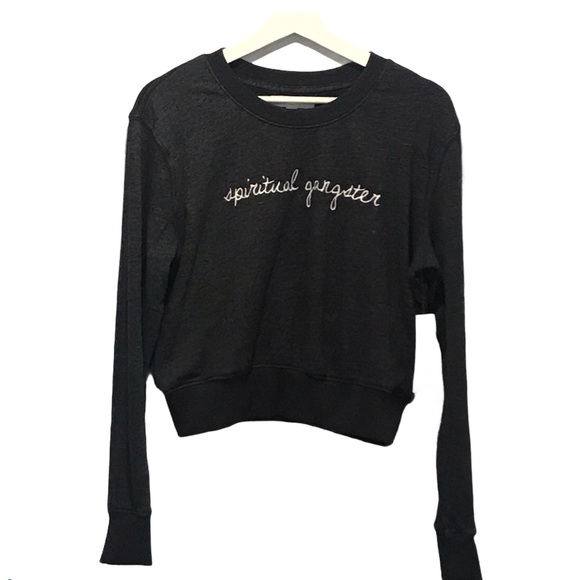 Spiritual Gangster Logo Dark Gray Crop Sweatshirt - Picture 12 of 12